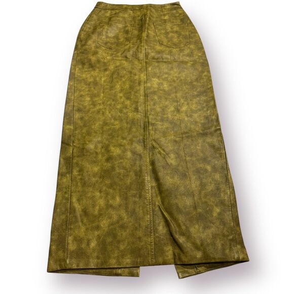 Fashion Nova Carry It Well Washed Faux Leather Olive Set Maxi Skirt S and Top M - Picture 3 of 10